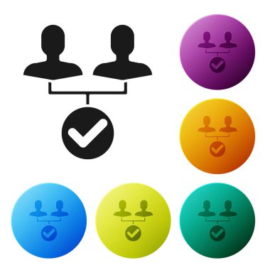 Siyah Proje takım taban simgesi beyaz arka planda yalıtılmış. İş analizi ve planlaması, danışmanlık, ekip çalışması, proje yönetimi. Simgeleri renkli daire düğmeleri ayarlayın. Vektör İllüstrasyonu