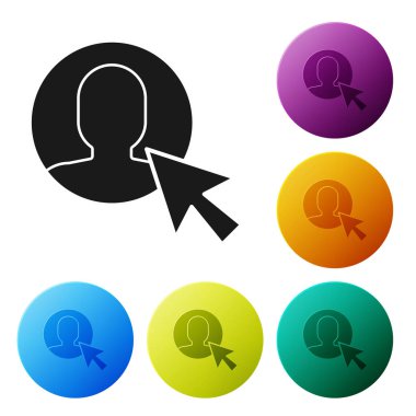 Siyah Kullanıcı iş elbisesi simgesi beyaz arka plan üzerinde izole adam. İş avatarı simgesi - kullanıcı profili simgesi. Erkek kullanıcı işareti. Simgeleri renkli daire düğmeleri ayarlayın. Vektör İllüstrasyonu