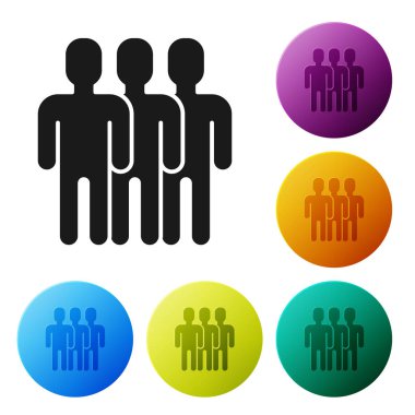 Siyah kullanıcılar Grup simgesi beyaz arka planda yalıtılmış. İnsan grubu simgesi. İş avatar sembolü-kullanıcılar profil simgesi. Simgeler renkli daire düğmelerini ayarlayın. Vektör Illustration