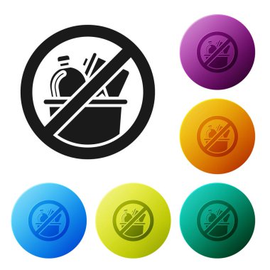 Siyah Beyaz arka planda yalıtılmış çöp simgesi yok. Simgeleri renkli daire düğmeleri ayarlayın. Vektör İllüstrasyonu