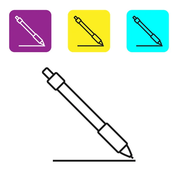 Línea negra Icono de línea Pen aislado sobre fondo blanco. Establecer iconos coloridos botones cuadrados. Ilustración vectorial — Vector de stock
