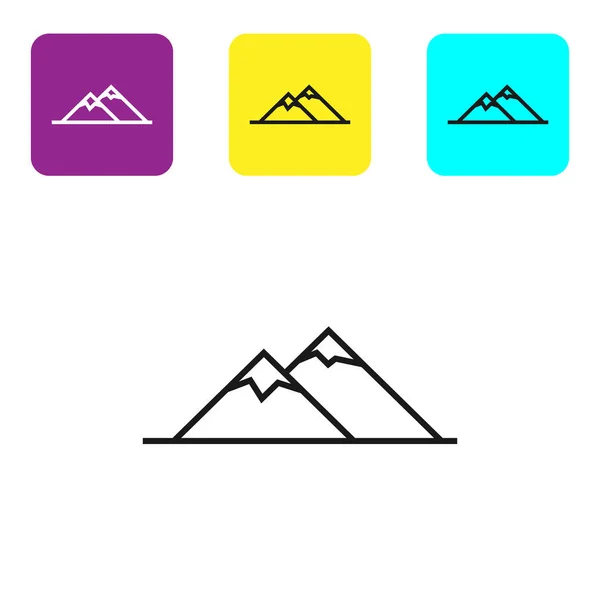 Schwarze Linie Berge Symbol isoliert auf weißem Hintergrund. Symbol für Sieg oder Erfolg. setzen Symbole bunte quadratische Tasten. Vektorillustration — Stockvektor