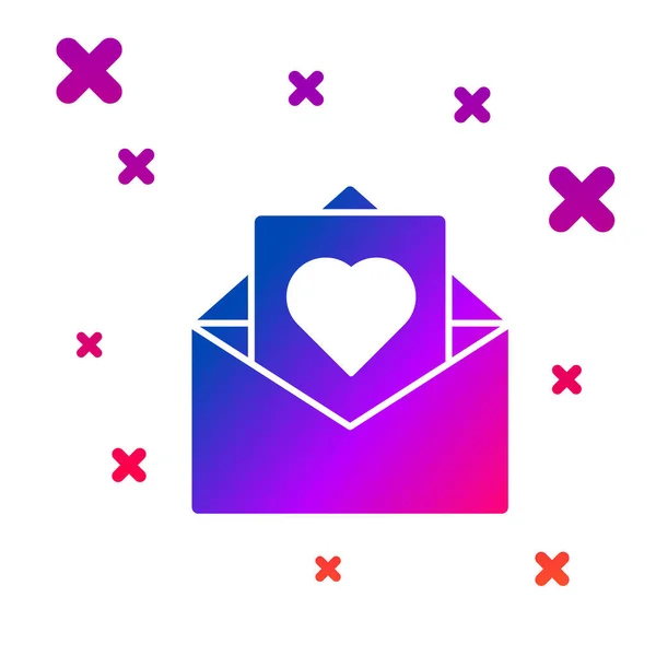 Färg kuvert med Valentine Heart ikon isolerad på vit bakgrund. Budskap kärlek. Brev kärlek och romantik. Tonade slumpmässiga dynamiska former. Vektor illustration — Stock vektor