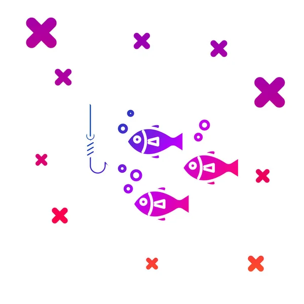 Цветной рыболовный крючок под водой с изображением рыбы на белом фоне. Рыболовные снасти. Градиентные случайные динамические формы. Векторная миграция — стоковый вектор
