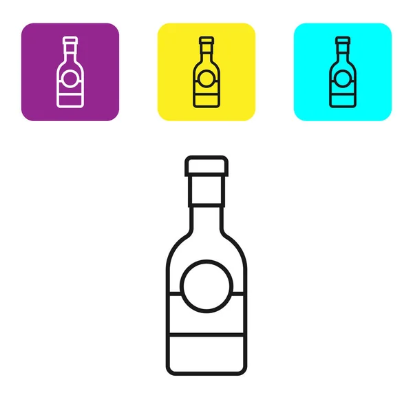 Línea negra Icono de botella de champán aislado sobre fondo blanco. Establecer iconos coloridos botones cuadrados. Ilustración vectorial — Archivo Imágenes Vectoriales