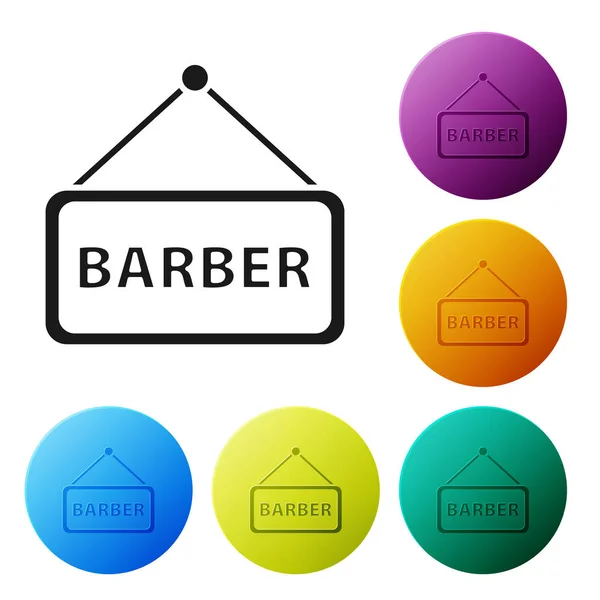 Black Barbershop icon isolated on white background. Hairdresser logo or signboard. Set icons colorful circle buttons. Vector Illustration — Stock Vector