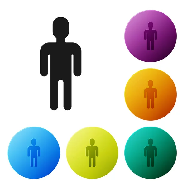 Μαύρος χρήστης του ανθρώπου σε επαγγελματική κοστούμι εικονίδιο απομονωθεί σε λευκό φόντο. Εικονίδιο προφίλ χρήστη για την επιχειρηματική avatar. Αρσενικό σημάδι χρήστη. Ορίστε εικονίδια πολύχρωμα κουμπιά Circle. Απεικόνιση διανυσματικών φορέων — Διανυσματικό Αρχείο