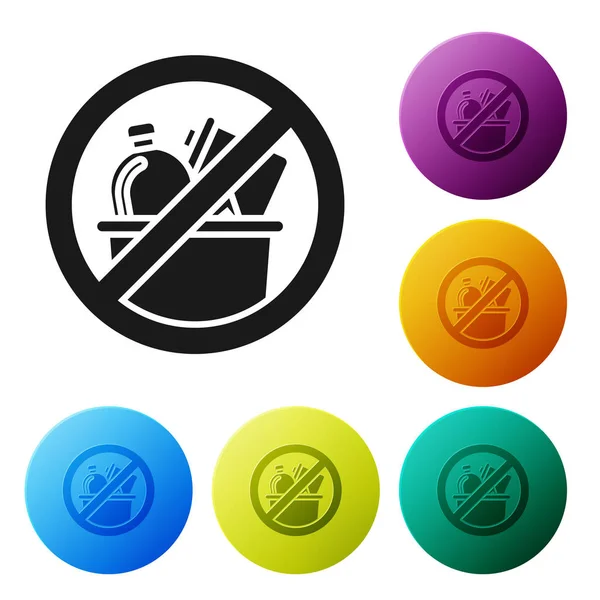 Siyah Beyaz arka planda yalıtılmış çöp simgesi yok. Simgeleri renkli daire düğmeleri ayarlayın. Vektör İllüstrasyonu