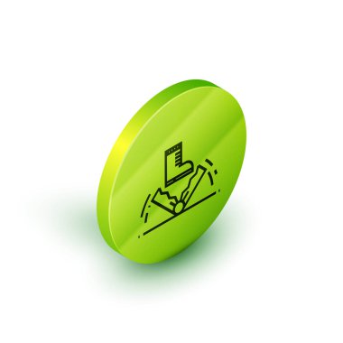 İzometrik çizgi Trap avcılık simgesi beyaz arka plan üzerinde izole. Yeşil daire düğmesi. Vektör İllüstrasyonu