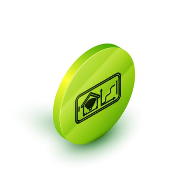 Beyaz arka plan üzerinde izole wi-fi simgesi ile akıllı ev ile izometrik hat Cep telefonu. Uzaktan kumanda. Yeşil daire düğmesi. Vektör İllüstrasyonu