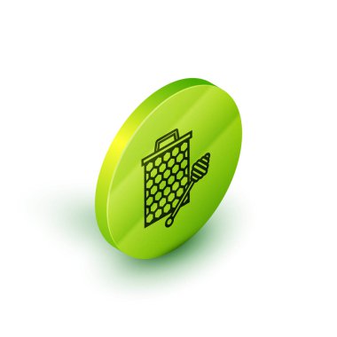 Beyaz arka plan üzerinde izole bal dipper stickicon ile İzometrik hat Petek. Bal kepçesi. Bal hücreleri sembolü. Tatlı doğal yemekler. Yeşil daire düğmesi. Vektör İllüstrasyonu
