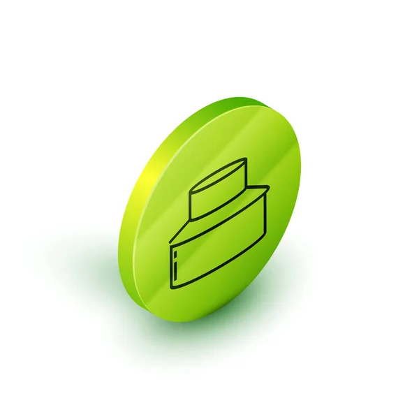 Ligne isométrique Apiculteur avec icône de chapeau de protection isolé sur fond blanc. Uniforme de protection spéciale. Bouton rond vert. Illustration vectorielle — Image vectorielle