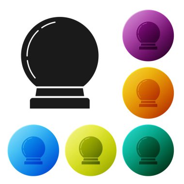 Siyah Magic topu simgesi beyaz arka plan üzerinde izole. Kristal top. Simgeleri renkli daire düğmeleri ayarlayın. Vektör İllüstrasyonu