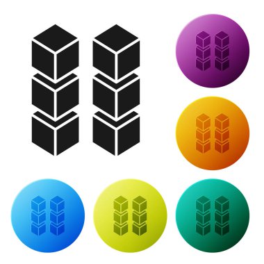 Siyah Blockchain teknoloji simgesi beyaz arka planda yalıtılmış. Kripto para birimi verileri. Soyut geometrik blok zincir ağ teknolojisi iş. Simgeleri renkli daire düğmeleri ayarlayın. Vektör İllüstrasyonu