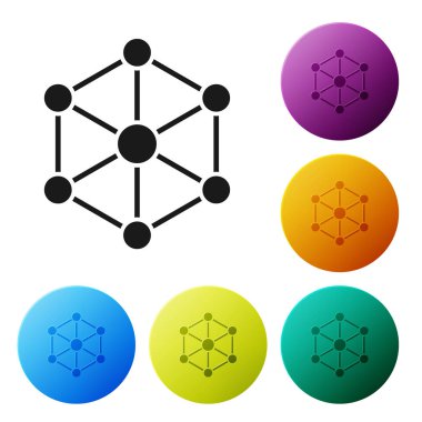 Siyah Blockchain teknoloji simgesi beyaz arka planda yalıtılmış. Kripto para birimi verileri. Soyut geometrik blok zincir ağ teknolojisi iş. Simgeleri renkli daire düğmeleri ayarlayın. Vektör İllüstrasyonu