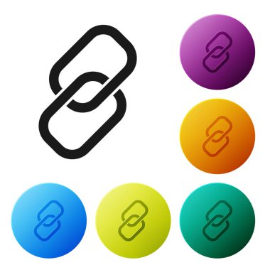 Siyah zincir bağlantı simgesi beyaz arka planda yalıtılmış. Tek bağlantı. Köprü zinciri sembolü. Simgeler renkli daire düğmelerini ayarlayın. Vektör Illustration