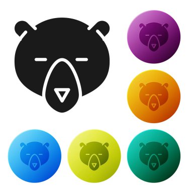 Siyah Ayı baş simgesi beyaz arka plan üzerinde izole. Simgeleri renkli daire düğmeleri ayarlayın. Vektör İllüstrasyonu