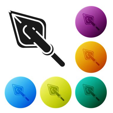 Siyah Hipster ok ucu simgesi beyaz arka planda yalıtılmış. Simgeleri renkli daire düğmeleri ayarlayın. Vektör İllüstrasyonu