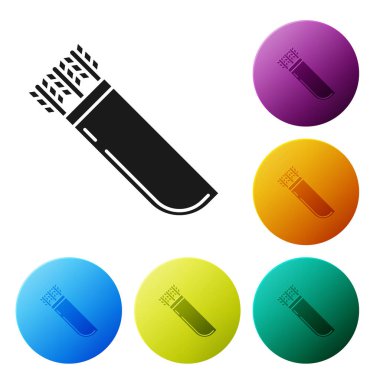 Beyaz arka planda izole edilmiş oksimgesi olan siyah Titreme. Simgeleri renkli daire düğmeleri ayarlayın. Vektör İllüstrasyonu