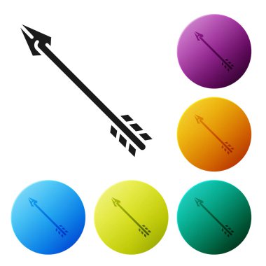 Siyah Hipster ok simgesi beyaz arka plan üzerinde izole. Simgeleri renkli daire düğmeleri ayarlayın. Vektör İllüstrasyonu