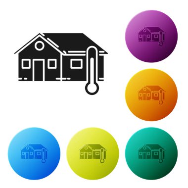 Siyah Saray sıcaklık simgesi beyaz arka plan üzerinde izole. Termometre simgesi. Simgeleri renkli daire düğmeleri ayarlayın. Vektör İllüstrasyonu