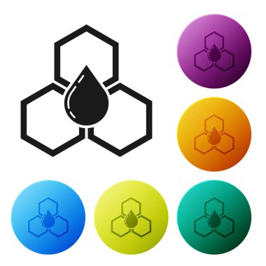 Siyah Petek simgesi beyaz arka plan üzerinde izole. Bal hücreleri sembolü. Tatlı doğal yemekler. Simgeleri renkli daire düğmeleri ayarlayın. Vektör İllüstrasyonu