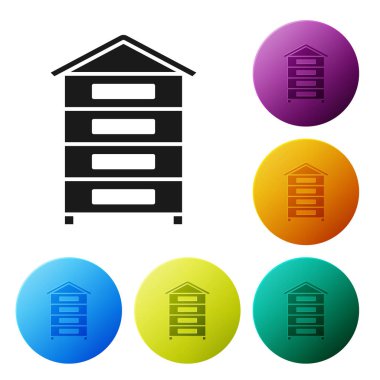 Beyaz arka planda izole arılar simgesi için Siyah Kovan. Arı kovanı sembolü. Apiary ve arıcılık. Tatlı doğal yemekler. Simgeleri renkli daire düğmeleri ayarlayın. Vektör İllüstrasyonu