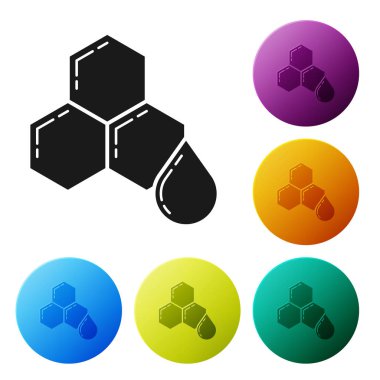 Siyah Petek simgesi beyaz arka plan üzerinde izole. Bal hücreleri sembolü. Tatlı doğal yemekler. Simgeleri renkli daire düğmeleri ayarlayın. Vektör İllüstrasyonu