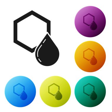 Siyah Petek simgesi beyaz arka plan üzerinde izole. Bal hücreleri sembolü. Tatlı doğal yemekler. Simgeleri renkli daire düğmeleri ayarlayın. Vektör İllüstrasyonu