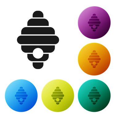 Beyaz arka planda izole arılar simgesi için Siyah Kovan. Arı kovanı sembolü. Apiary ve arıcılık. Tatlı doğal yemekler. Simgeleri renkli daire düğmeleri ayarlayın. Vektör İllüstrasyonu