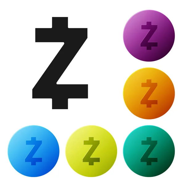 Fekete Cryptocurrency érme Zcash Zec ikon elszigetelt fehér háttér. Altcoin szimbólum. Blockchain alapú biztonságos titkosítási valuta. Készlet ikonok színes kör gombok. Vektoros illusztráció — Stock Vector