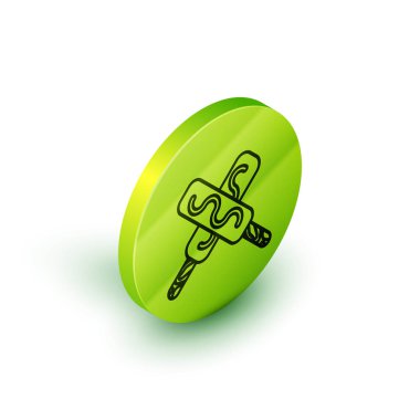 İzometrik çizgi Dondurma simgesi beyaz arka plan üzerinde izole. Tatlı bir sembol. Yeşil daire düğmesi. Vektör İllüstrasyonu