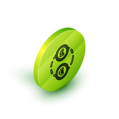 İzometrik çizgi Para değişim simgesi beyaz arka plan üzerinde izole. Euro ve Pound Sterling nakit transfer sembolü. Bankacılık para birimi işareti. Yeşil daire düğmesi. Vektör İllüstrasyonu