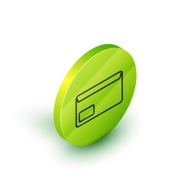 İzometrik çizgi Beyaz arka planda yalıtılmış zarf simgesi. E-posta ileti mektubu simgesi. Yeşil daire düğmesi. Vektör İllüstrasyonu