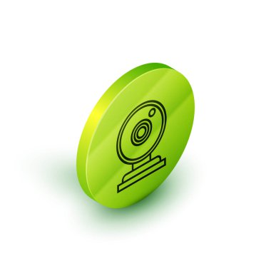 Beyaz arkaplanda izole edilmiş bir Web kamerası simgesi. Sohbet kamerası. Web kamerası simgesi. Yeşil daire düğmesi. Vektör İllüstrasyonu