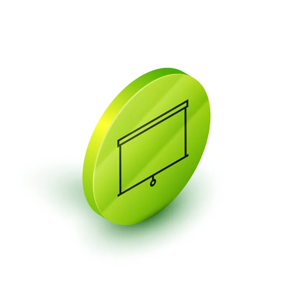 Isométrica ícone linha Chalkboard isolado no fundo branco. Assinatura do quadro-negro. Botão de círculo verde. Ilustração vetorial — Vetor de Stock