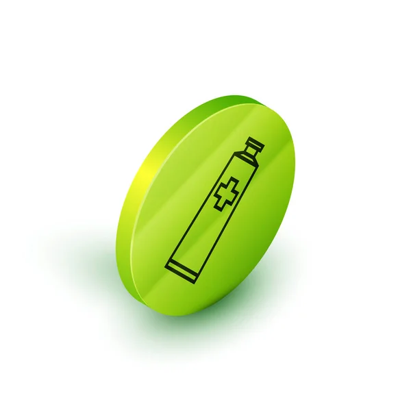 Isométrica linha pomada creme tubo medicina ícone isolado no fundo branco. Tubo, recipiente, pasta de dentes, sinal de creme. Botão de círculo verde. Ilustração vetorial — Vetor de Stock