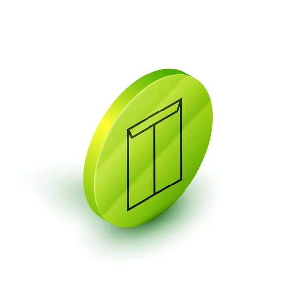 Isométrique ligne Enveloppe icône isolée sur fond blanc. Message électronique symbole de lettre. Bouton rond vert. Illustration vectorielle — Image vectorielle