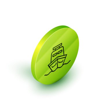 İzometrik çizgi Beyaz arka planda yalıtılmış gemi simgesi. Yeşil daire düğmesi. Vektör İllüstrasyonu