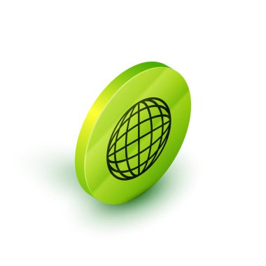 İzometrik çizgi Dünya dünya simgesi beyaz arka plan üzerinde izole. Dünya veya Dünya işareti. Küresel internet sembolü. Geometrik şekiller. Yeşil daire düğmesi. Vektör İllüstrasyonu