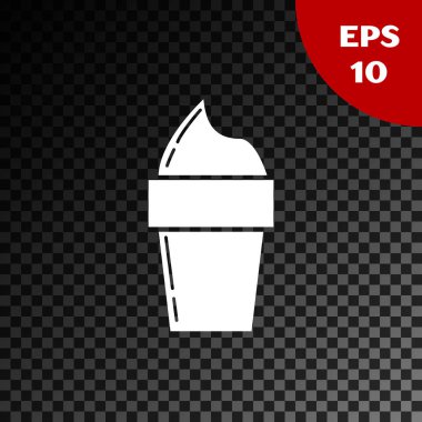 Şeffaf koyu arka planda izole waffle koni simgesinde beyaz dondurma. Tatlı sembolü. Vektör Illustration