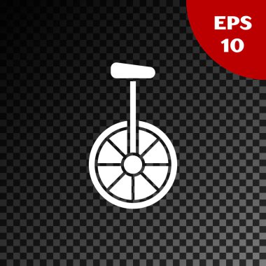 Beyaz Unicycle veya şeffaf koyu arka plan üzerinde izole edilmiş bir tekerlekli bisiklet simgesi. Tek tekerlekli bisiklet. Vektör İllüstrasyonu