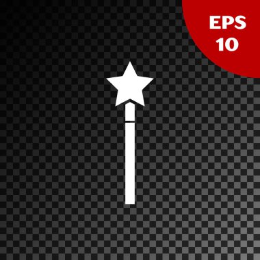 Beyaz Magic değnek simgesi şeffaf koyu arka plan üzerinde izole. Yıldız şekli sihirli aksesuar. Sihirli güç. Vektör İllüstrasyonu