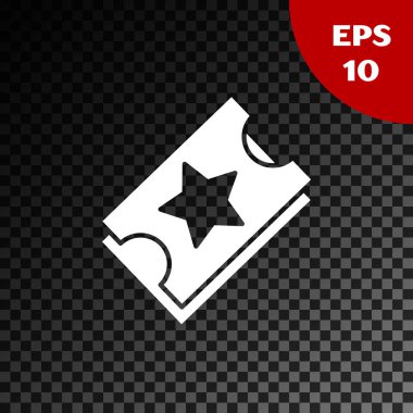 Saydam koyu arka planda yalıtılmış Beyaz Bilet simgesi. Lunapark. Vektör İllüstrasyonu