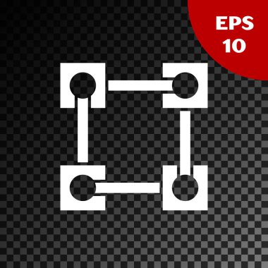 Saydam koyu arka plan da yalıtılmış Beyaz Blockchain teknoloji simgesi. Kripto para birimi verileri. Soyut geometrik blok zincir ağ teknolojisi iş. Vektör İllüstrasyonu