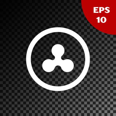 Beyaz Cryptocurrency sikke Ripple Xrp simgesi saydam koyu arka plan üzerinde izole. Altcoin sembolü. Blockchain tabanlı güvenli kripto para birimi. Vektör İllüstrasyonu