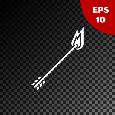 Saydam koyu arka planda yalıtılmış Beyaz Alev ok simgesi. Hipster ok simgesi. Vektör İllüstrasyonu