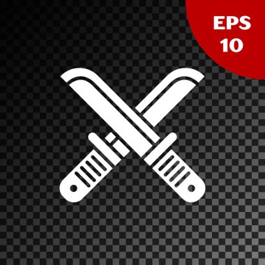 Beyaz Çapraz avcı bıçak simgesi şeffaf koyu arka plan üzerinde izole. Çakısı. Vektör İllüstrasyonu