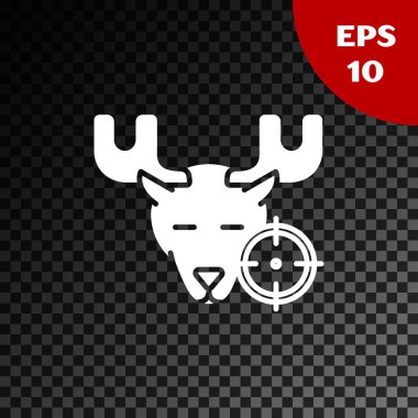 Saydam koyu arka plan üzerinde izole artı işareti simgesi ile geyik üzerinde Beyaz Hunt. Geyik ve hedef ile Avcılık kulübü logosu. Tüfek merceği bir geyiği hedef almış. Vektör İllüstrasyonu