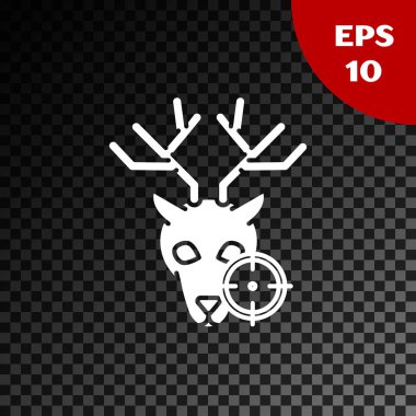 Saydam koyu arka plan üzerinde izole artı işareti simgesi ile geyik üzerinde Beyaz Hunt. Geyik ve hedef ile Avcılık kulübü logosu. Tüfek lensi bir geyiği hedef aldı. Vektör İllüstrasyonu